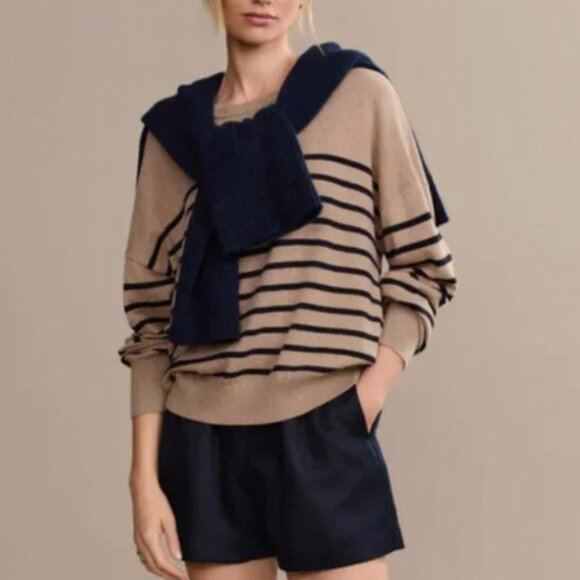 ✨ SALE✨ Jenni Kayne Avery Crewneck Sweater Oat Navy Stripe Quiet Lux Knit - Picture 1 of 9